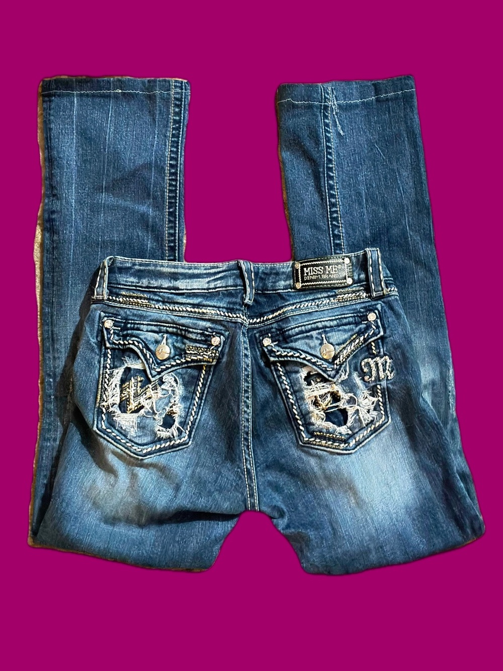 Miss Me Dark Blue Embroidered Bootcut Jeans